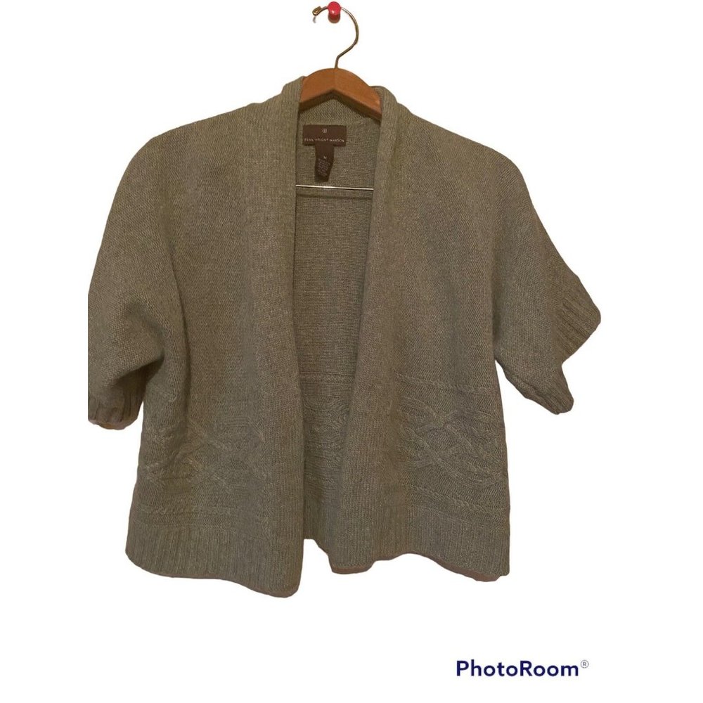 Fenn Wright Manson Womens Open Front Cardigan Sweater Green Short Sleeve Medium